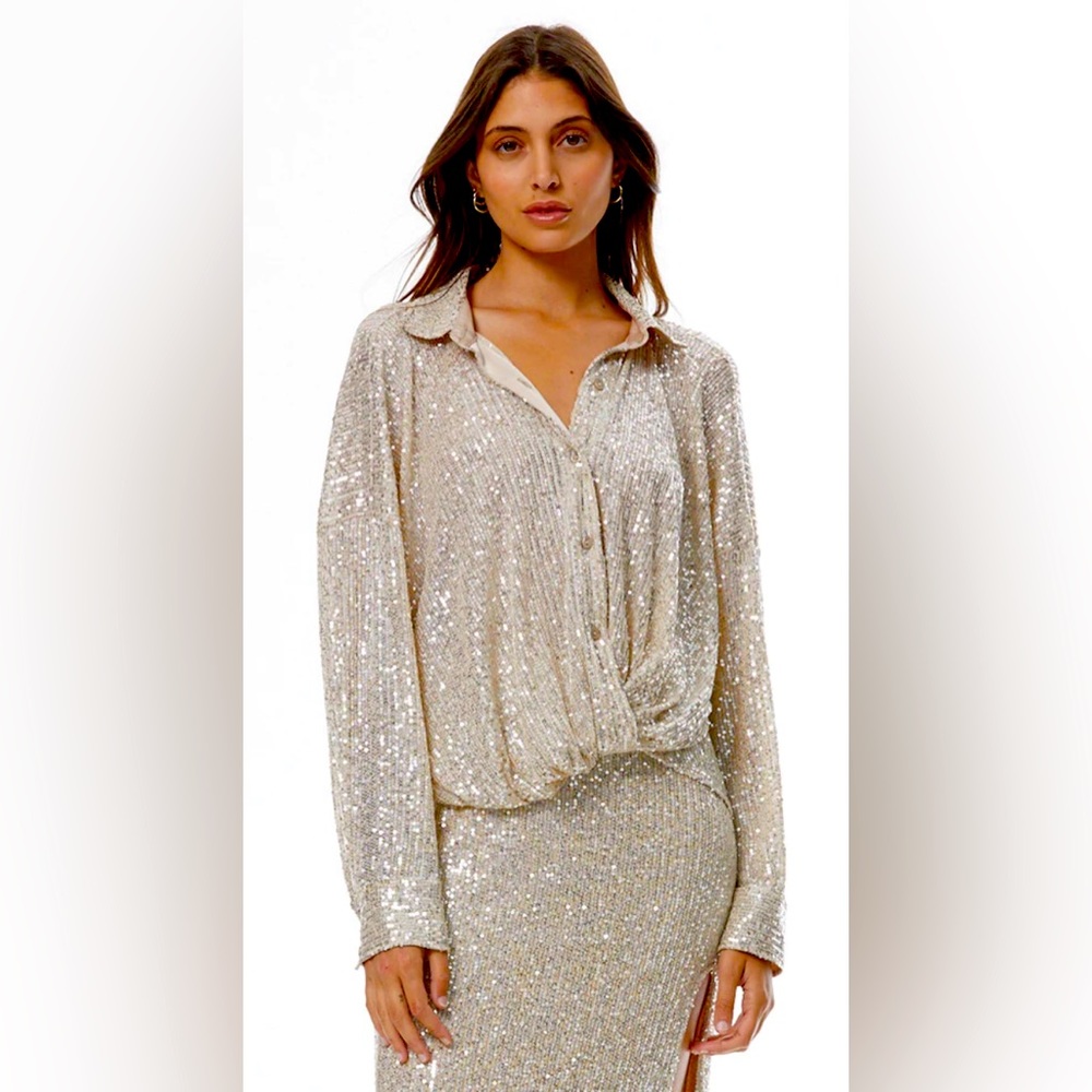 Brand New, Never been worn Young Fabulous Broke top with Champagne Sequins